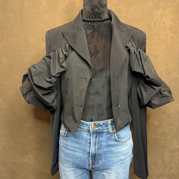 AKIRA Black Statement Puff Sleeve Cropped Blazer Jacket Women’s Small Avant Gard - Picture 6 of 10